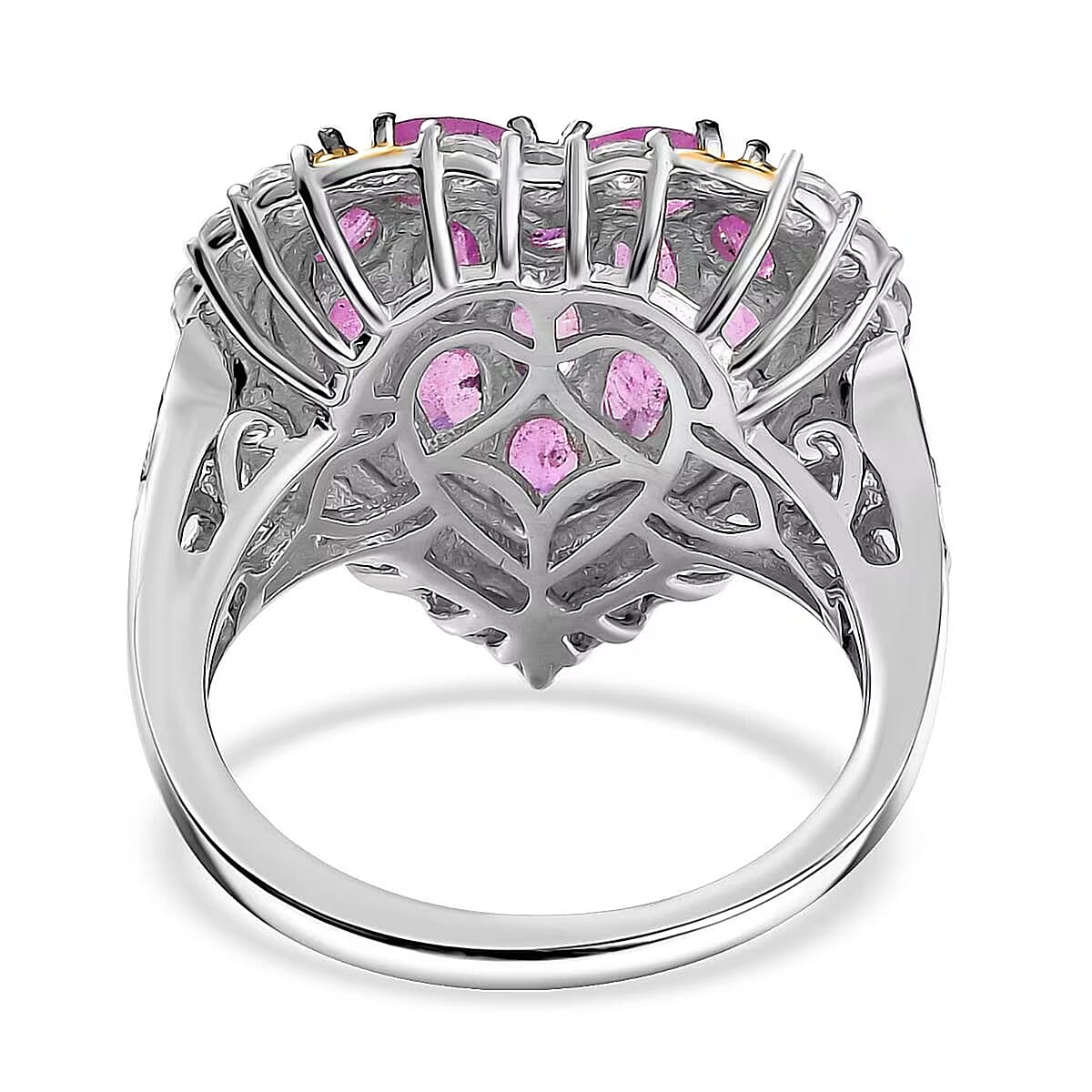 Ilakaka Hot Pink Sapphire (FF) and White Zircon 4.60 ctw Everlasting Love Ring in 18K Vermeil YG and Rhodium Over Sterling Silver (Size 7.0) image number 6
