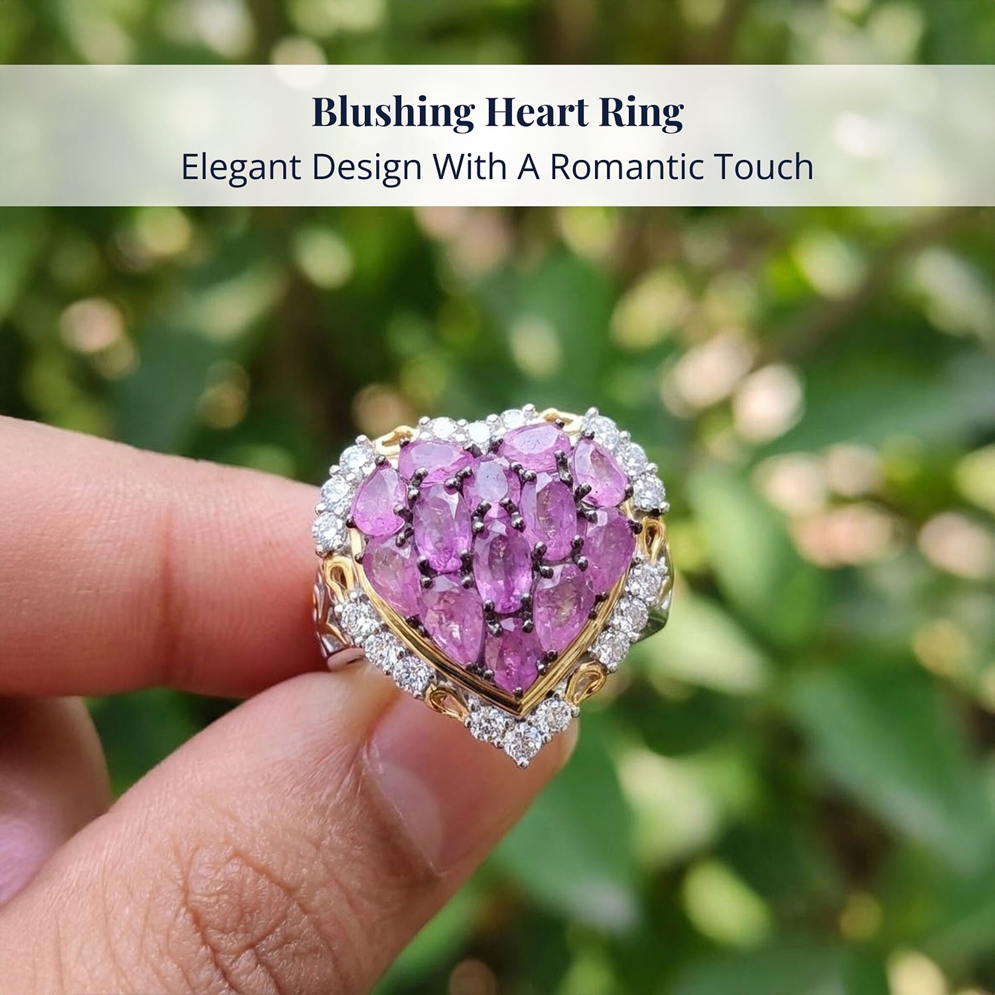 D'Joy Ilakaka Hot Pink Sapphire (FF) and White Zircon 4.60 ctw Blushing Heart Ring in 18K Vermeil YG and Rhodium Over Sterling Silver (Size 5.0)