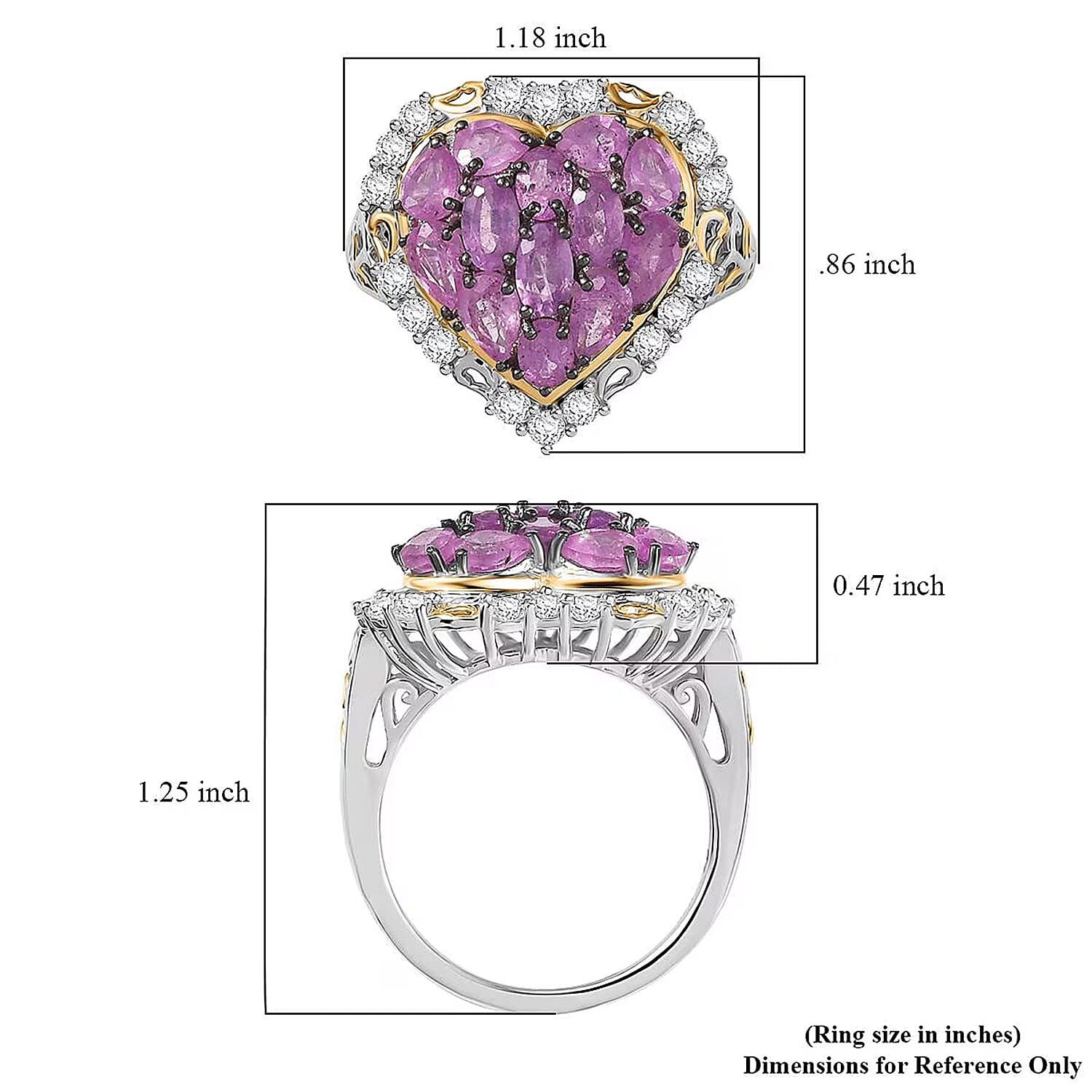 D'Joy Ilakaka Hot Pink Sapphire (FF) and White Zircon 4.60 ctw Blushing Heart Ring in 18K Vermeil YG and Rhodium Over Sterling Silver (Size 5.0)
