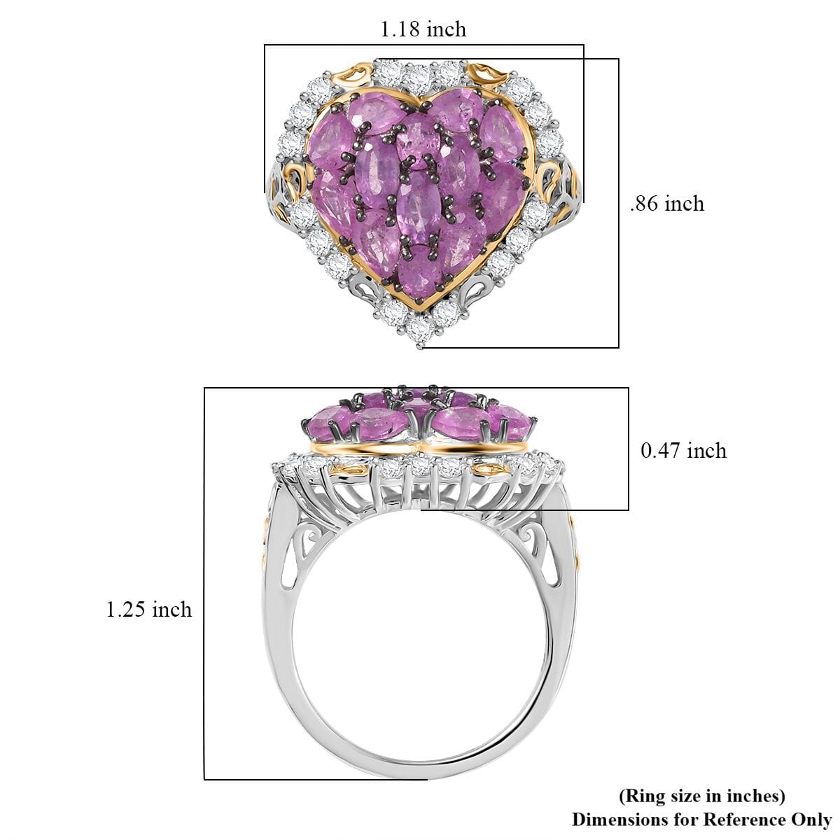 Ilakaka Hot Pink Sapphire (FF) and White Zircon 4.60 ctw Blushing Heart Ring in 18K Vermeil YG and Rhodium Over Sterling Silver (Size 5.0) image number 5