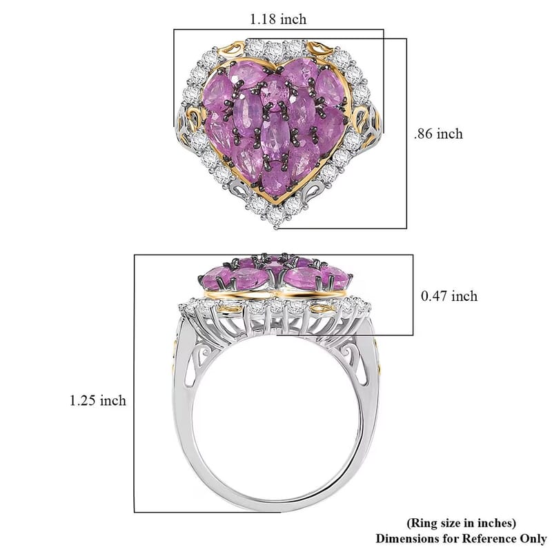 D'Joy Ilakaka Hot Pink Sapphire (FF) and White Zircon 4.60 ctw Blushing Heart Ring in 18K Vermeil YG and Rhodium Over Sterling Silver (Size 5.0)