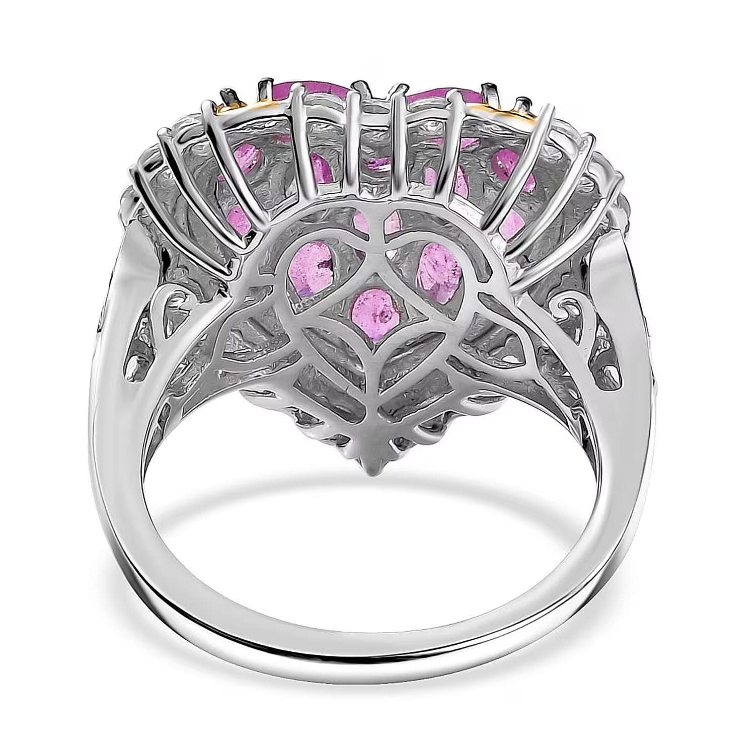 D'Joy Ilakaka Hot Pink Sapphire (FF) and White Zircon 4.60 ctw Blushing Heart Ring in 18K Vermeil YG and Rhodium Over Sterling Silver (Size 5.0)