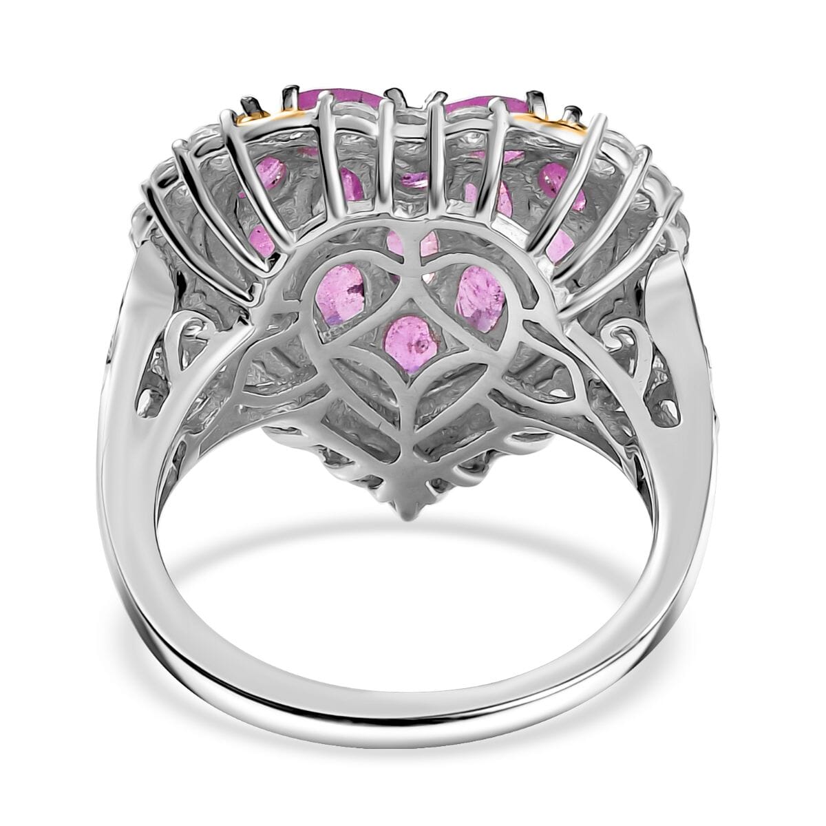 Ilakaka Hot Pink Sapphire (FF) and White Zircon 4.60 ctw Blushing Heart Ring in 18K Vermeil YG and Rhodium Over Sterling Silver (Size 8.0) image number 4