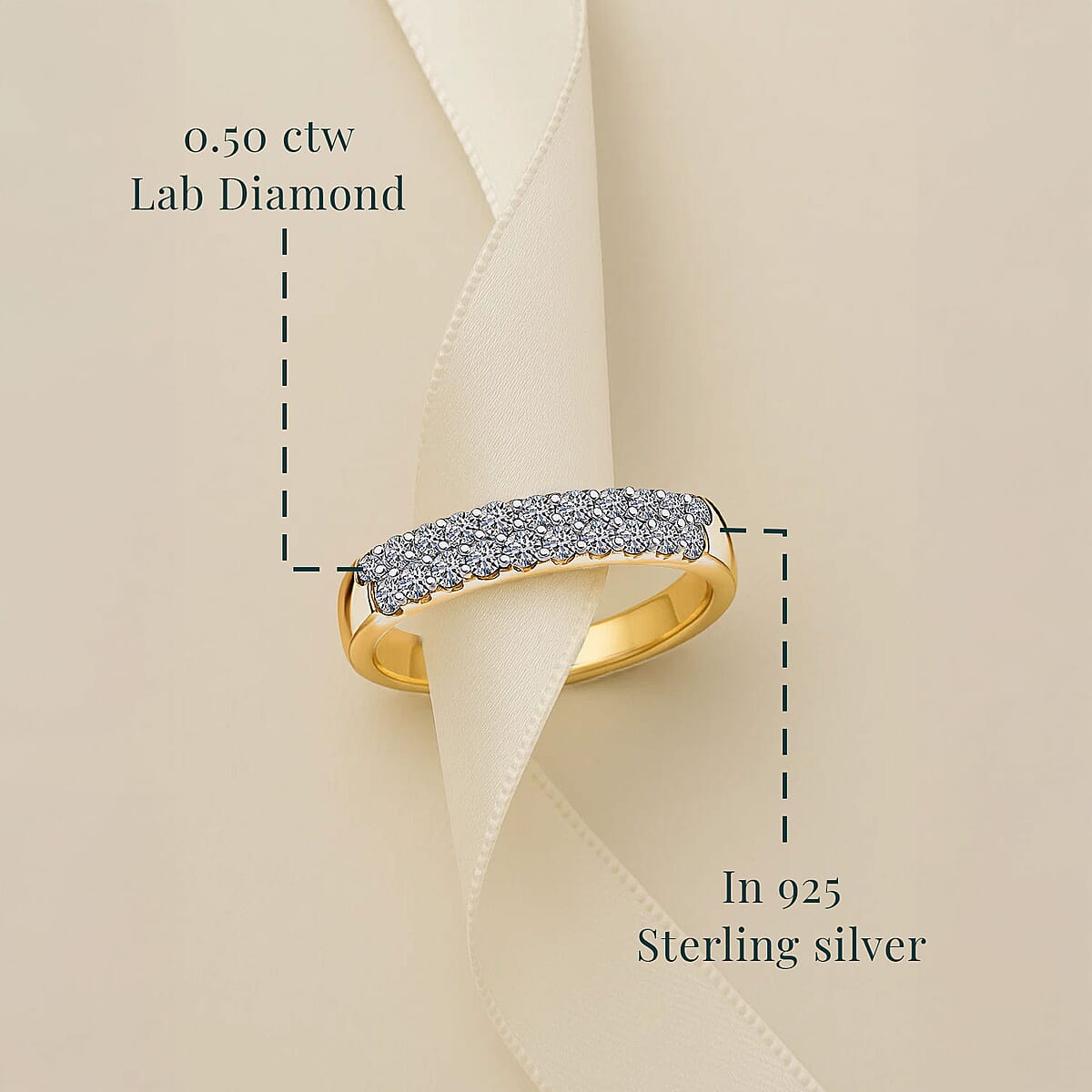 Luxuriant Lab Grown Diamond G-H SI 0.50 ctw Band Ring in 18K Vermeil Yellow Gold Over Sterling Silver (Size 8.0) image number 4