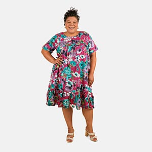 CW CLASSICS Fuchsia Floral Ruffle Cotton Blend Midi Dress - 1X