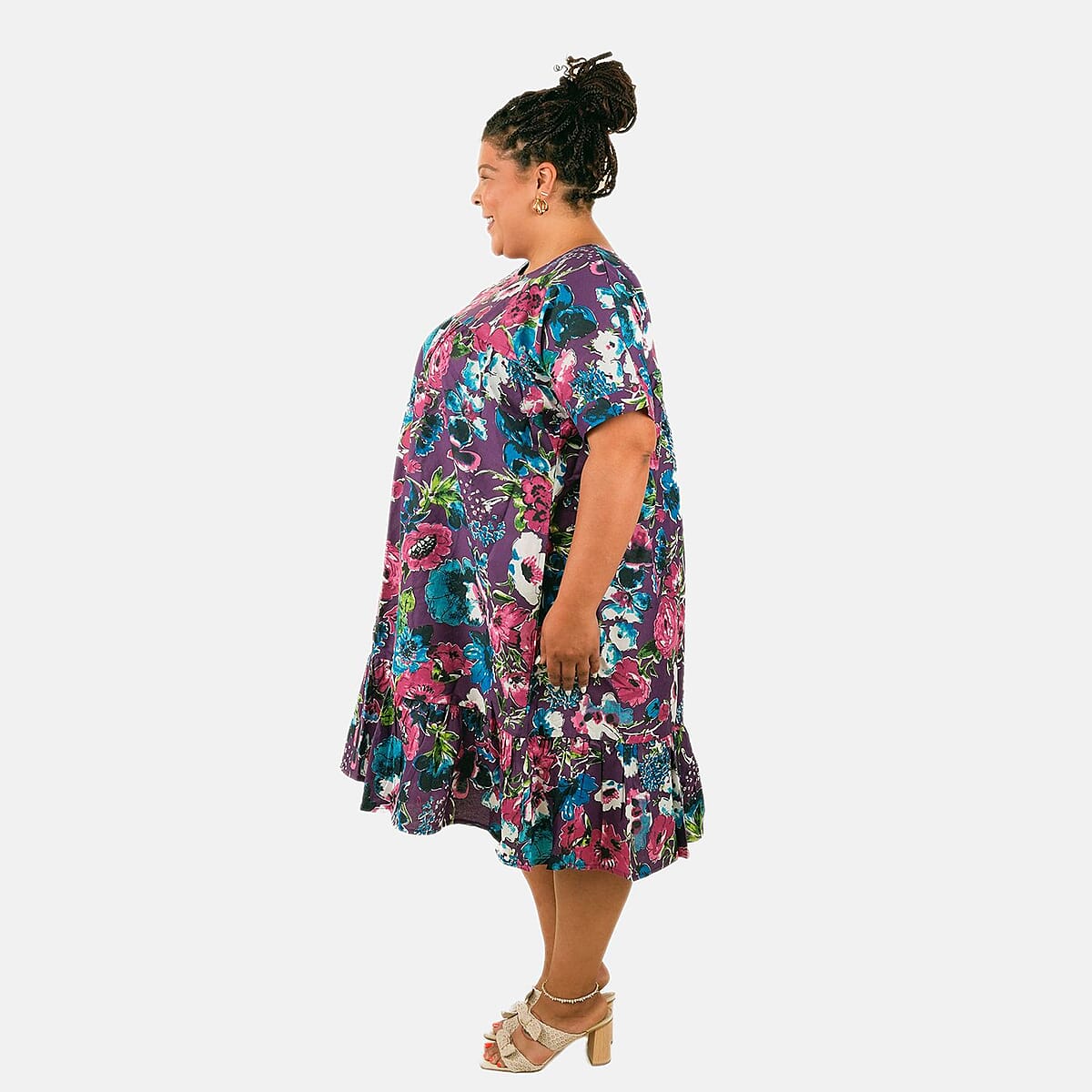 CW CLASSICS Purple Floral Ruffle Cotton Blend Midi Dress - M image number 2