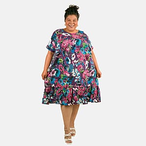 CW CLASSICS Purple Floral Ruffle Cotton Blend Midi Dress - XL