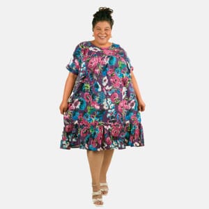CW CLASSICS Purple Floral Ruffle Cotton Blend Midi Dress - 2X