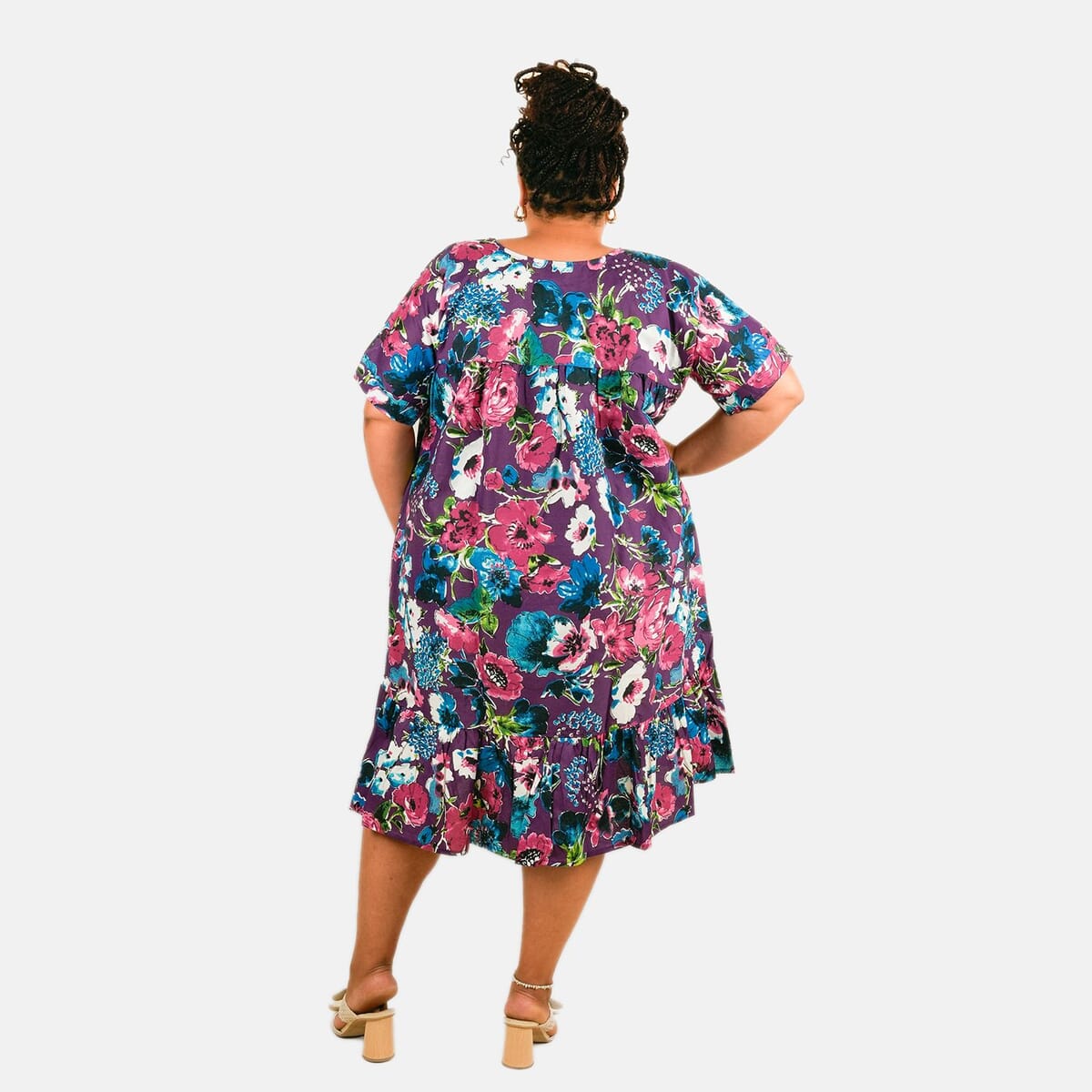 CW CLASSICS Purple Floral Ruffle Cotton Blend Midi Dress - 2X image number 1