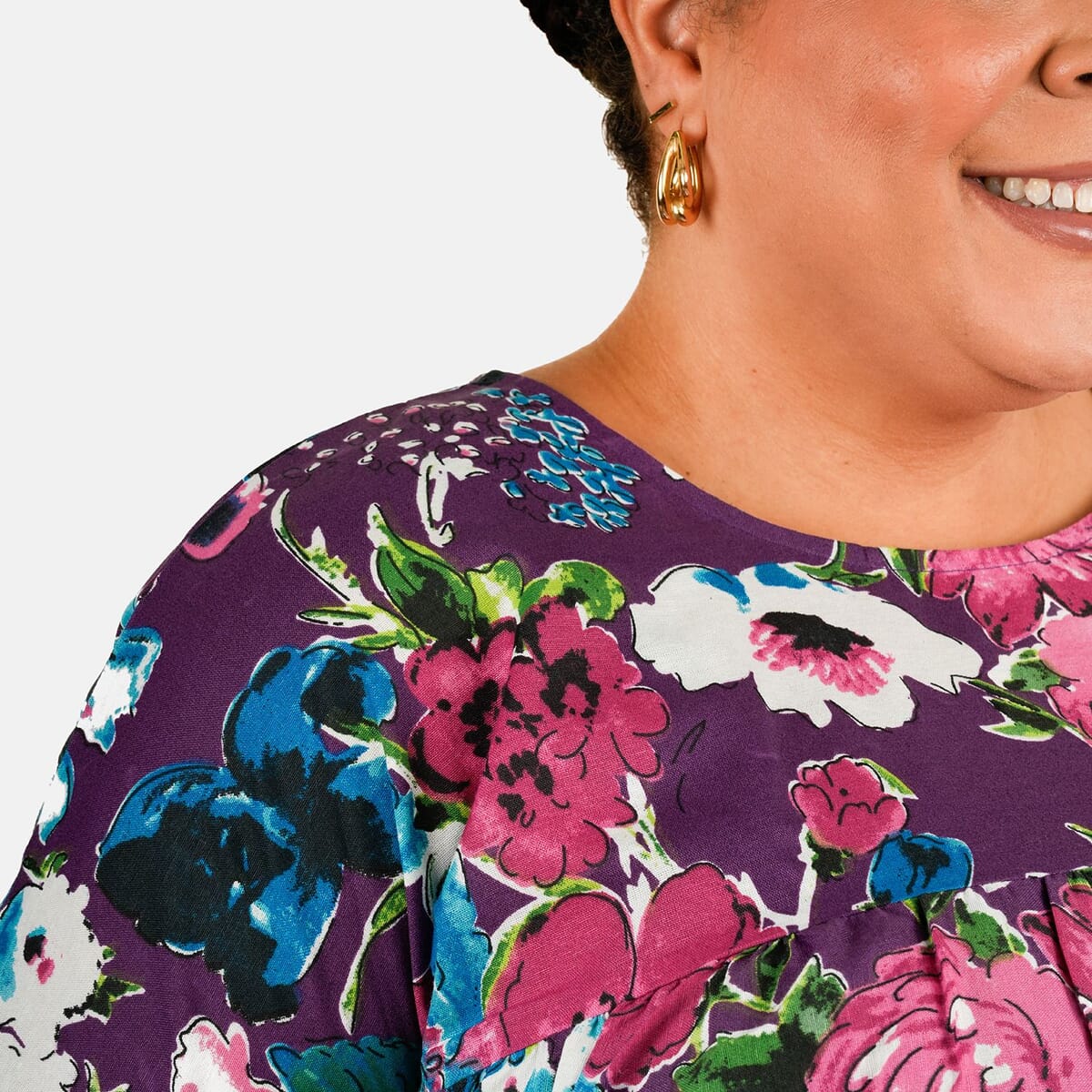 CW CLASSICS Purple Floral Ruffle Cotton Blend Midi Dress - 2X image number 3