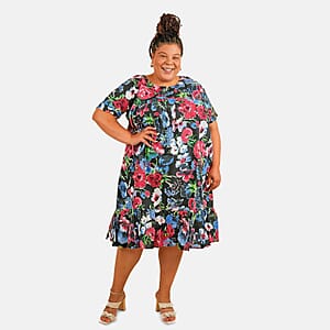 CW CLASSICS Black Floral Ruffle Cotton Blend Midi Dress - 1X