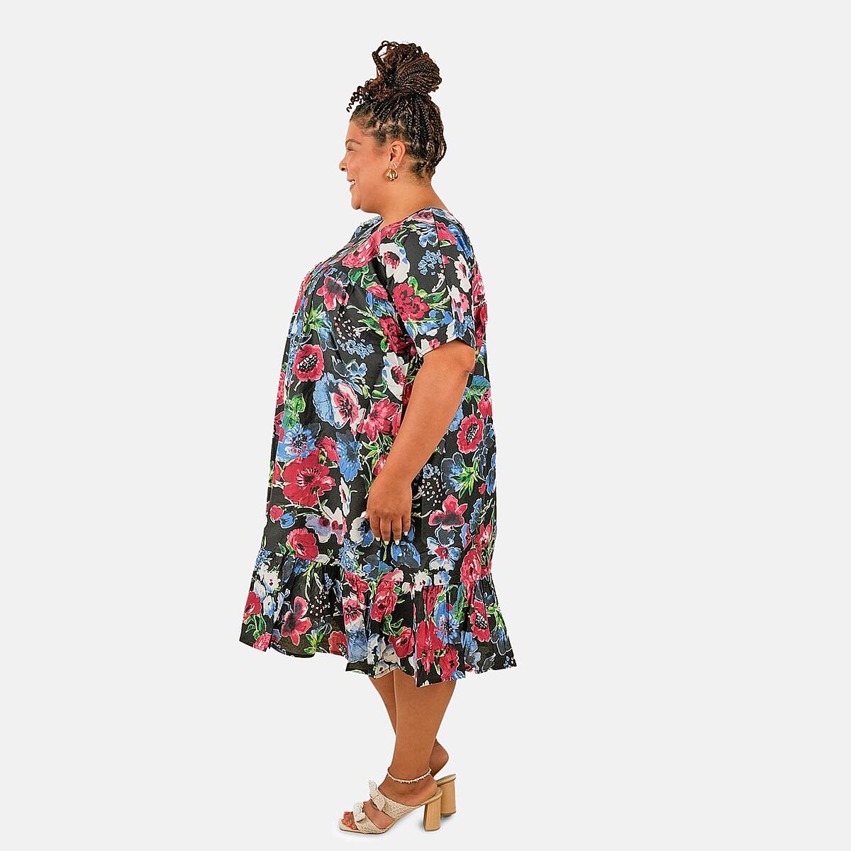 CW CLASSICS Black Floral Ruffle Cotton Blend Midi Dress - 1X image number 2