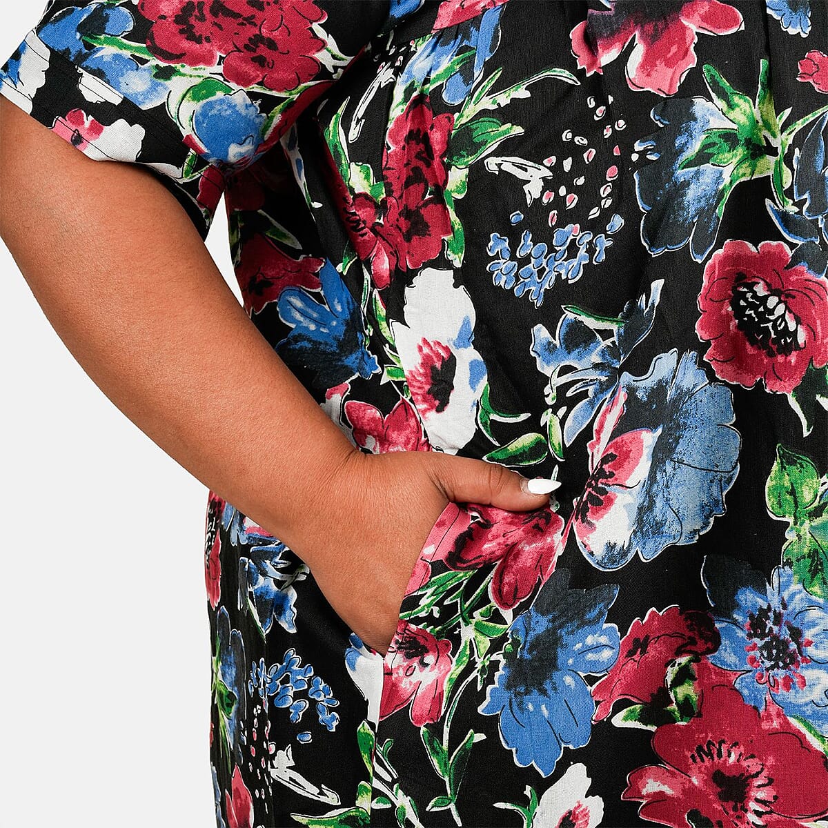 CW CLASSICS Black Floral Ruffle Cotton Blend Midi Dress - 1X image number 4