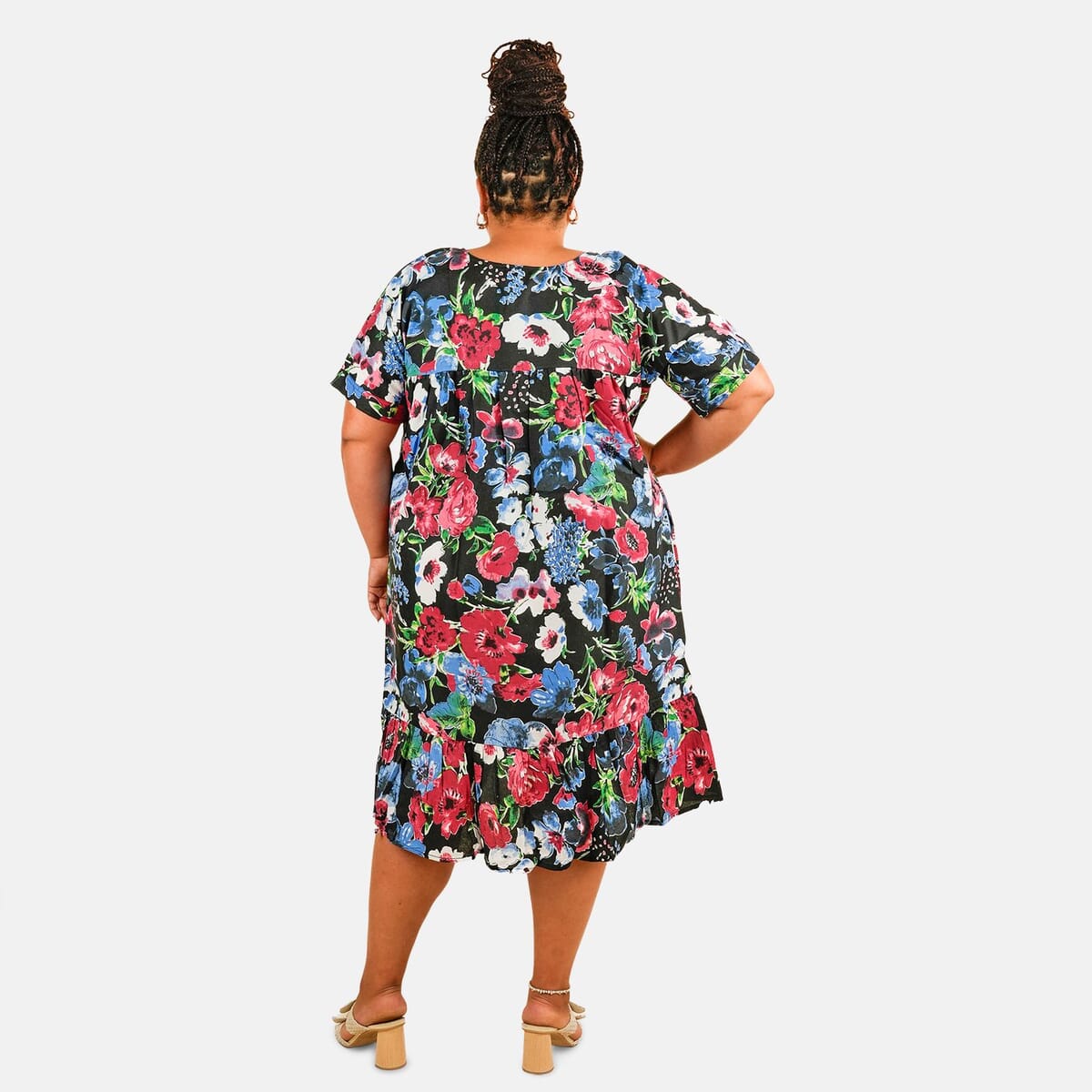 CW CLASSICS Black Floral Ruffle Cotton Blend Midi Dress - 2X image number 1