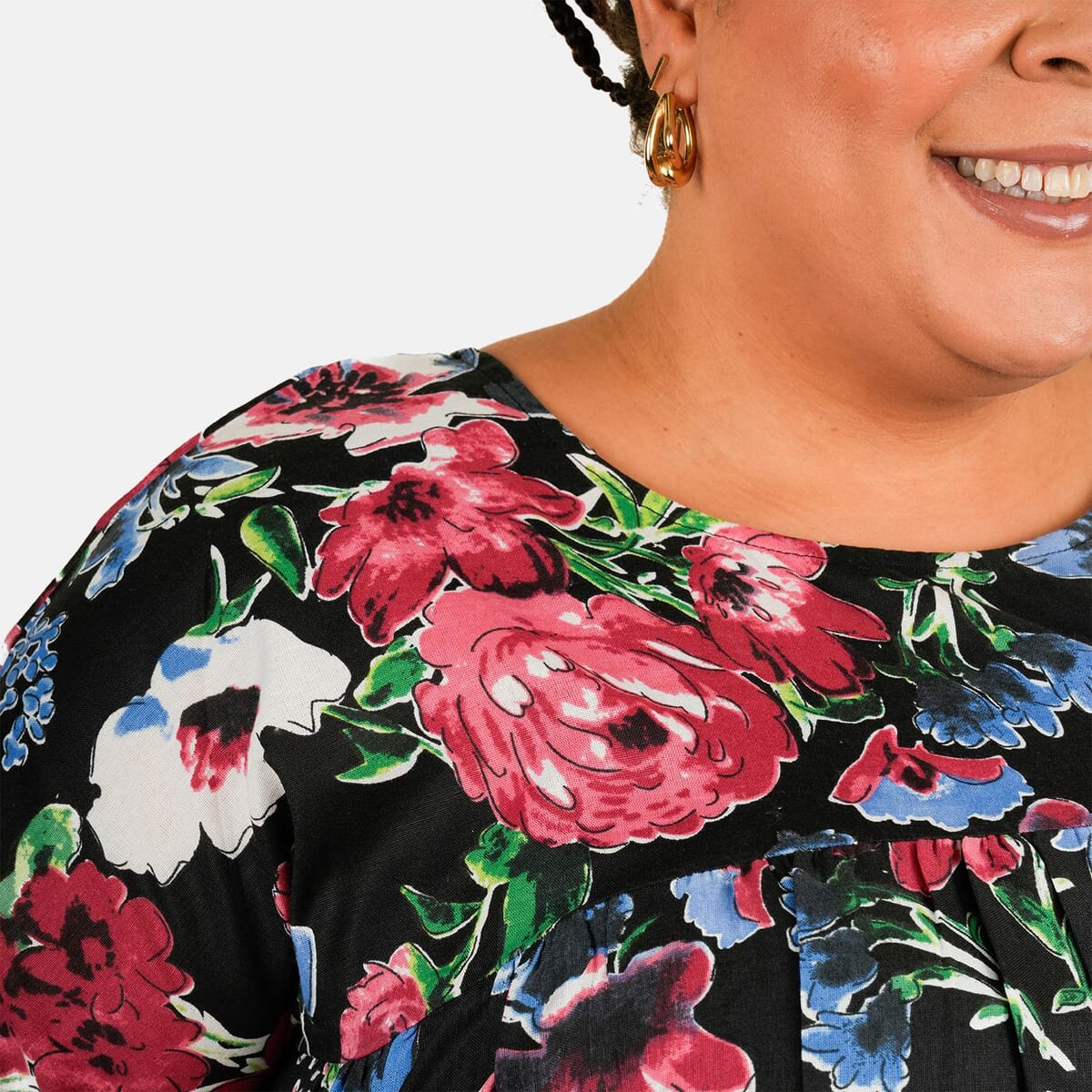 CW CLASSICS Black Floral Ruffle Cotton Blend Midi Dress - 2X image number 3