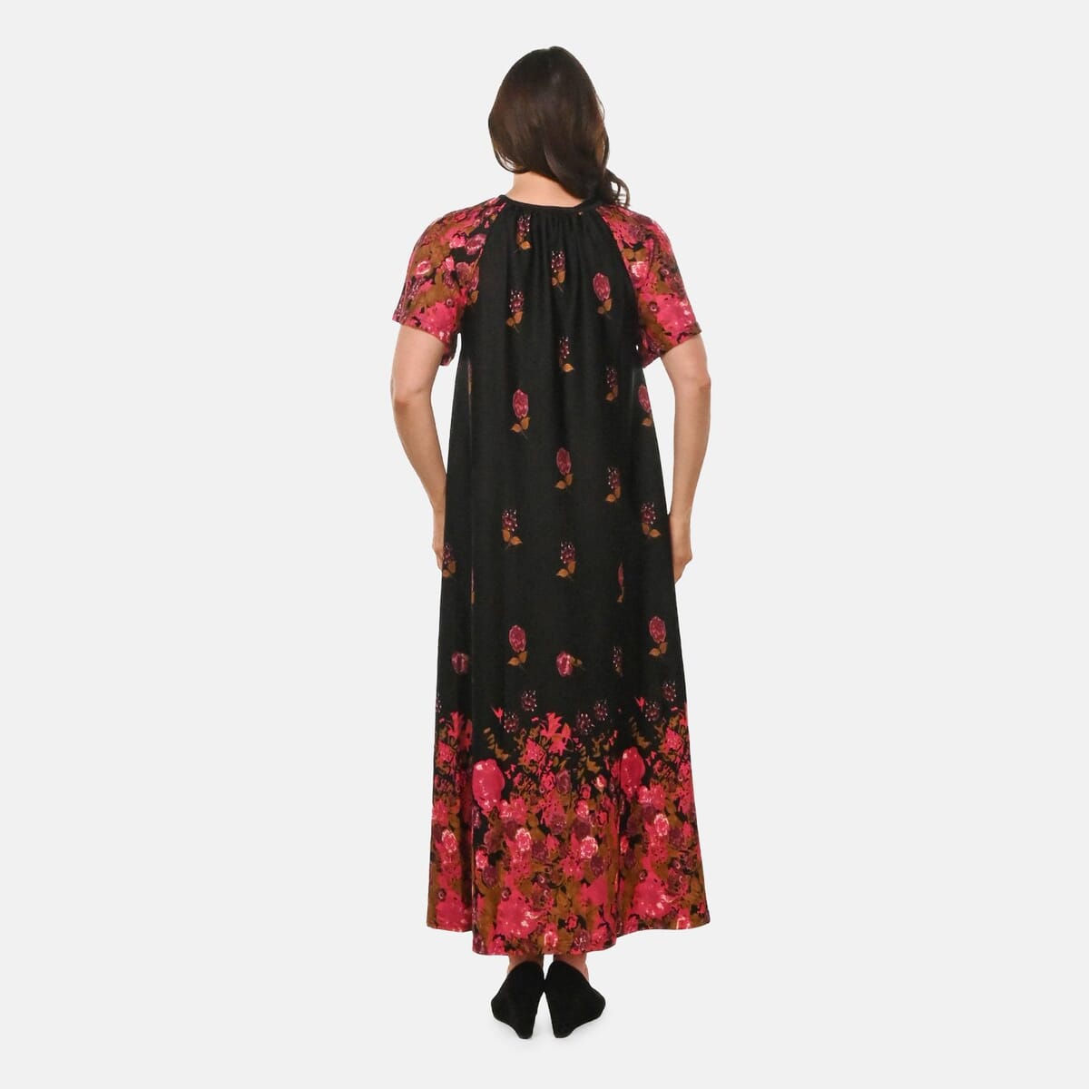Easy Essentials Black Floral Knit Zip Front Lounge Dress - L image number 1
