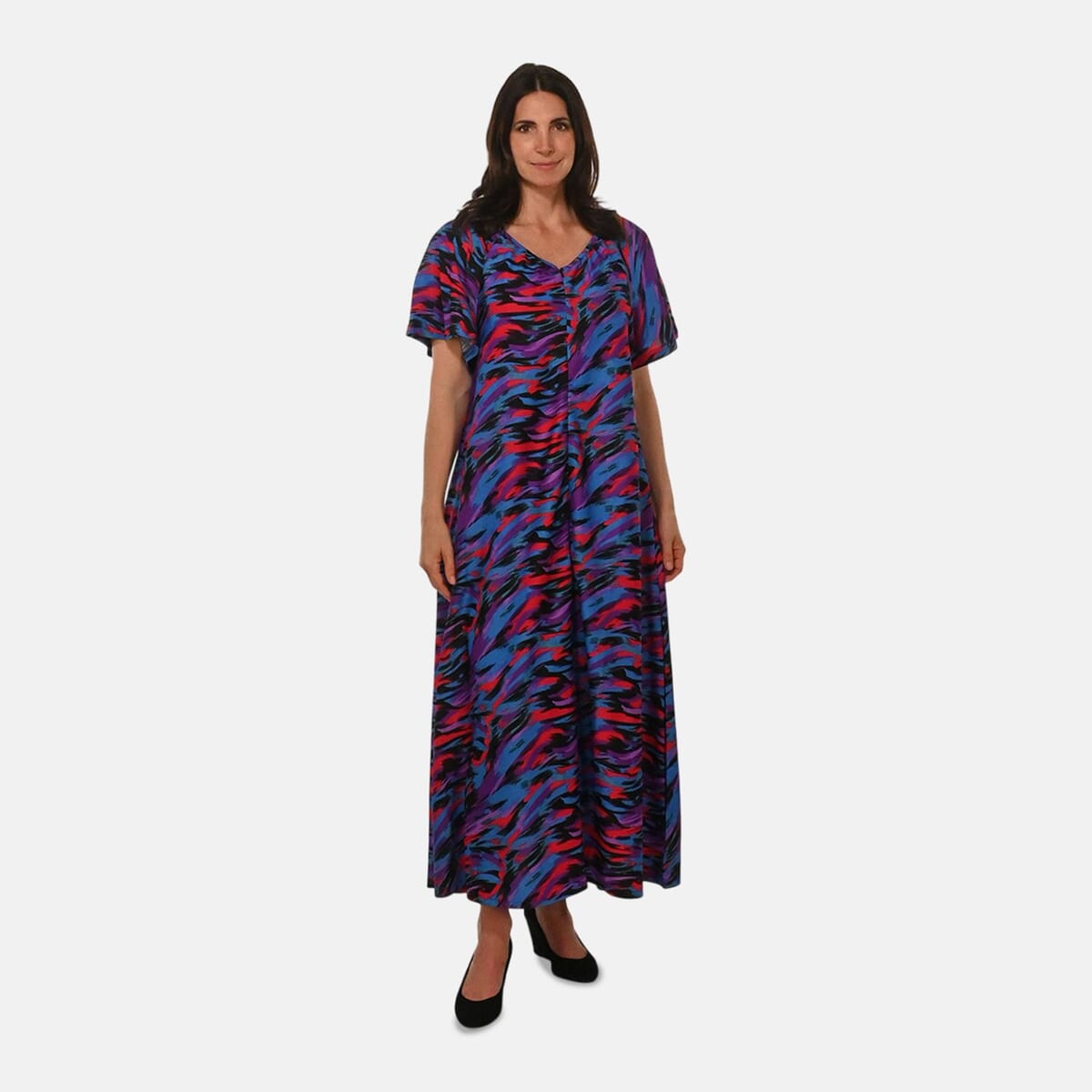 Easy Essentials Blue Art Knit Zip Front Lounge Dress - 1X image number 0