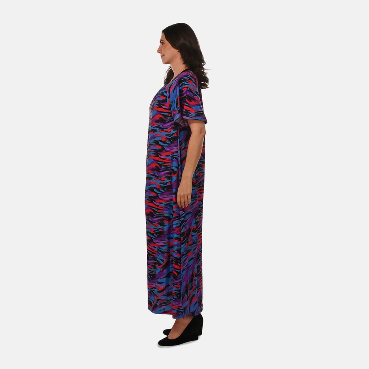 Easy Essentials Blue Art Knit Zip Front Lounge Dress - 1X image number 2