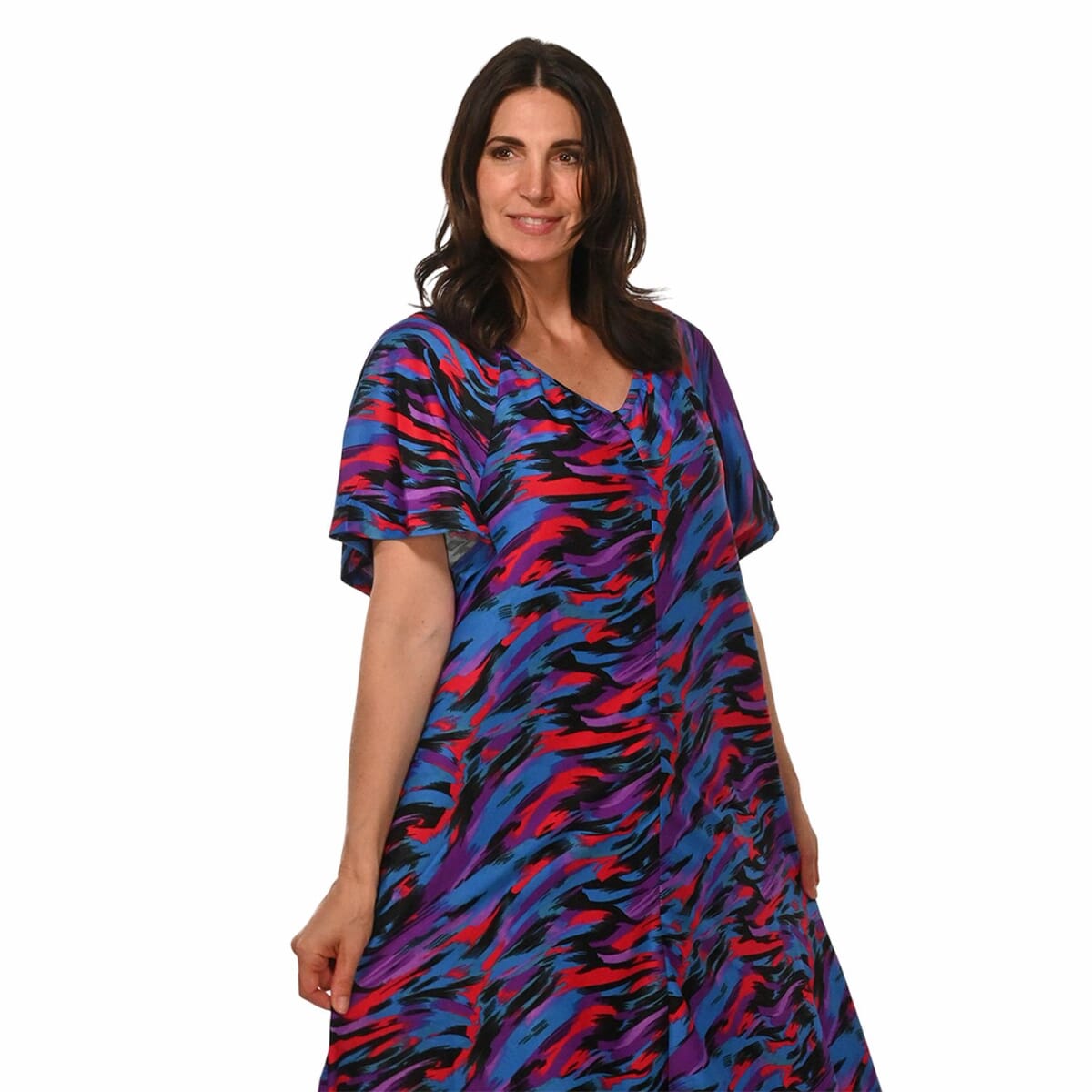 Easy Essentials Blue Art Knit Zip Front Lounge Dress - 1X image number 4