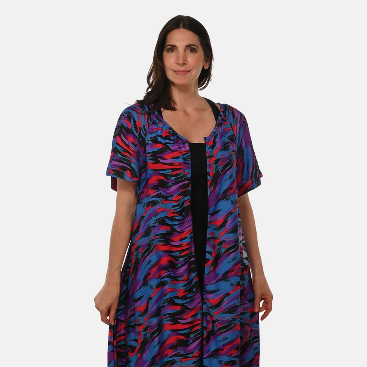Easy Essentials Blue Art Knit Zip Front Lounge Dress - 1X image number 5
