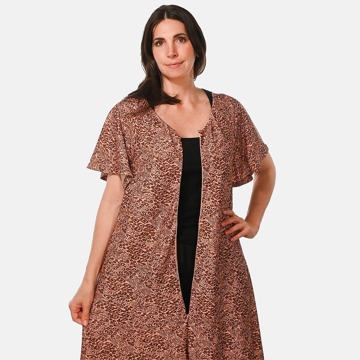 Easy Essentials Rose Animal Knit Zip Front Lounge Dress - M image number 5