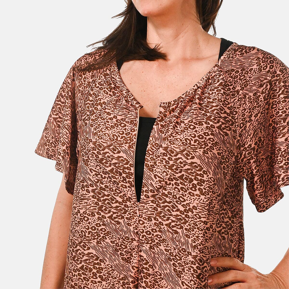 Easy Essentials Rose Animal Knit Zip Front Lounge Dress - M image number 6