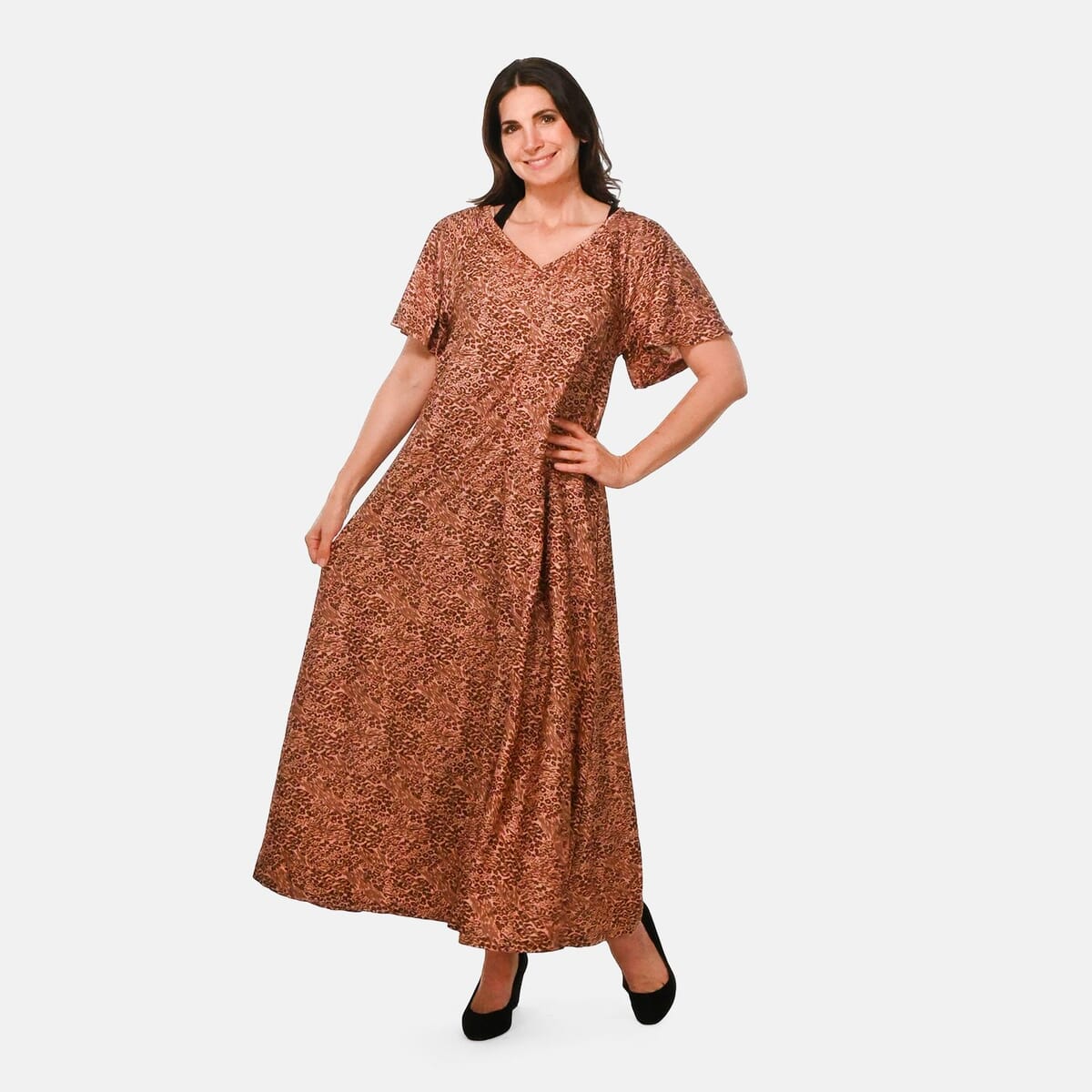 Easy Essentials Rose Animal Knit Zip Front Lounge Dress - 2X image number 3