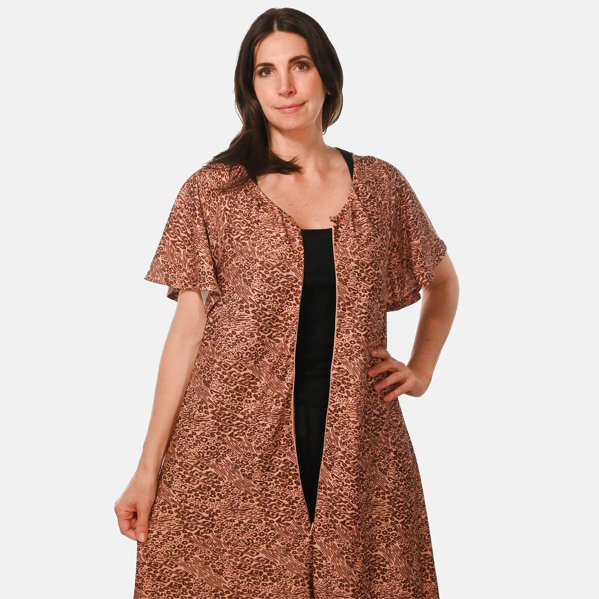 Easy Essentials Rose Animal Knit Zip Front Lounge Dress - 2X image number 5
