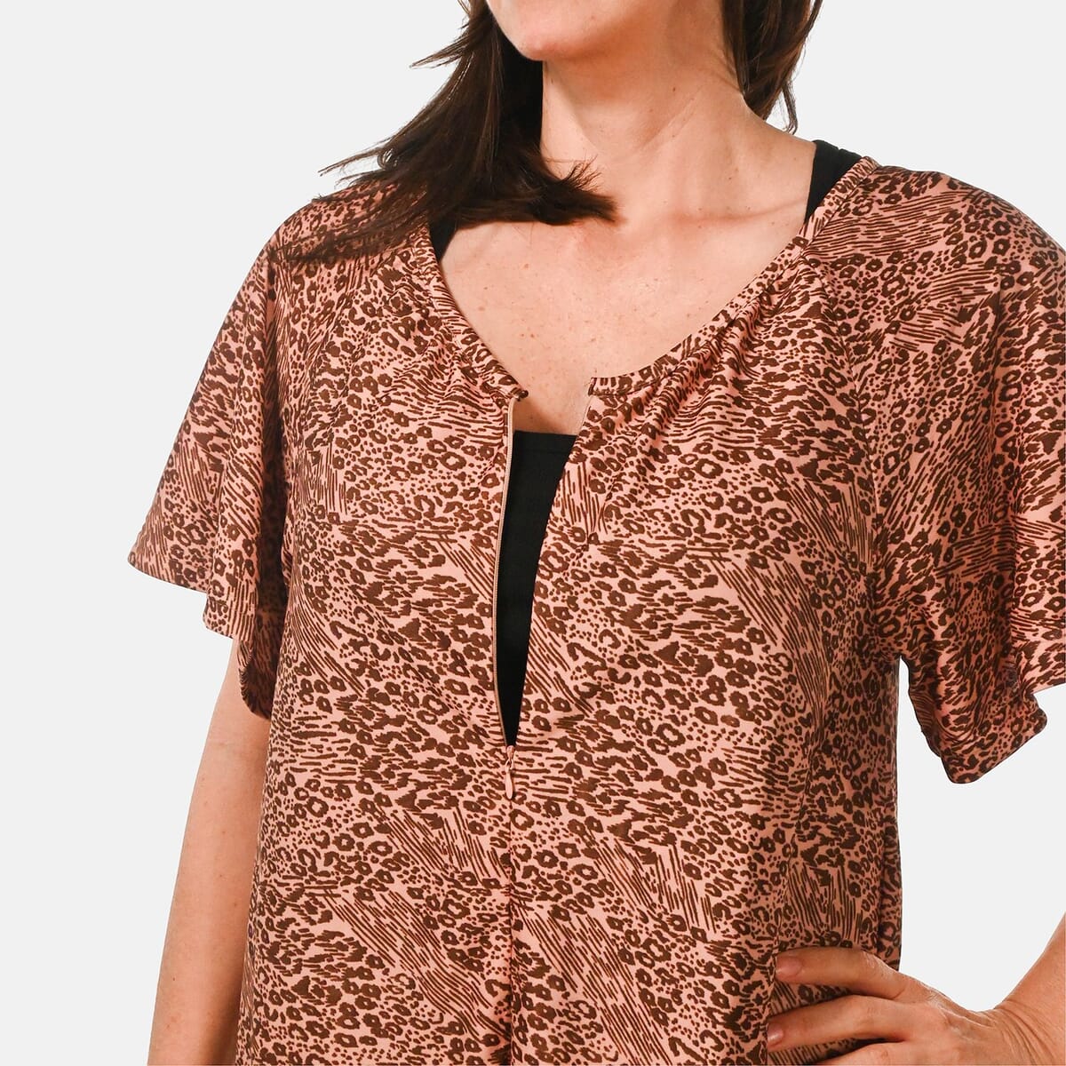 Easy Essentials Rose Animal Knit Zip Front Lounge Dress - 2X image number 6