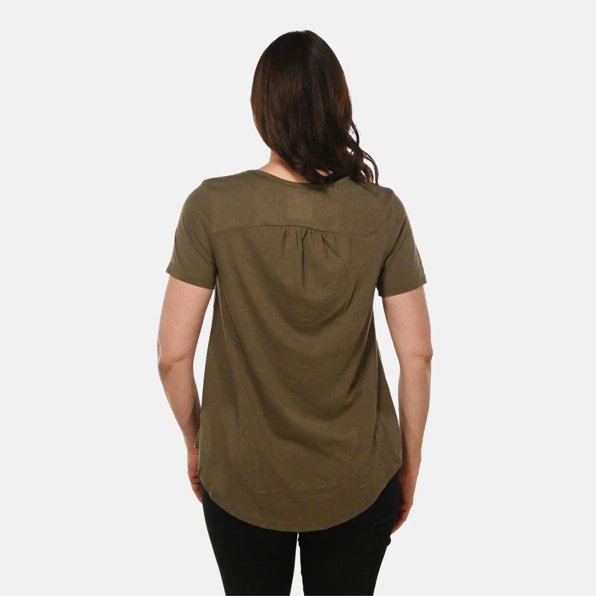 Olive Top Short Sleeve Knit Rouched Front Top with Buttons - 4X image number 1