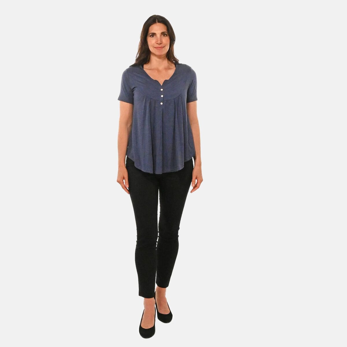 Mauve Short Sleeve Knit Rouched Front Top with Buttons - 3X image number 0