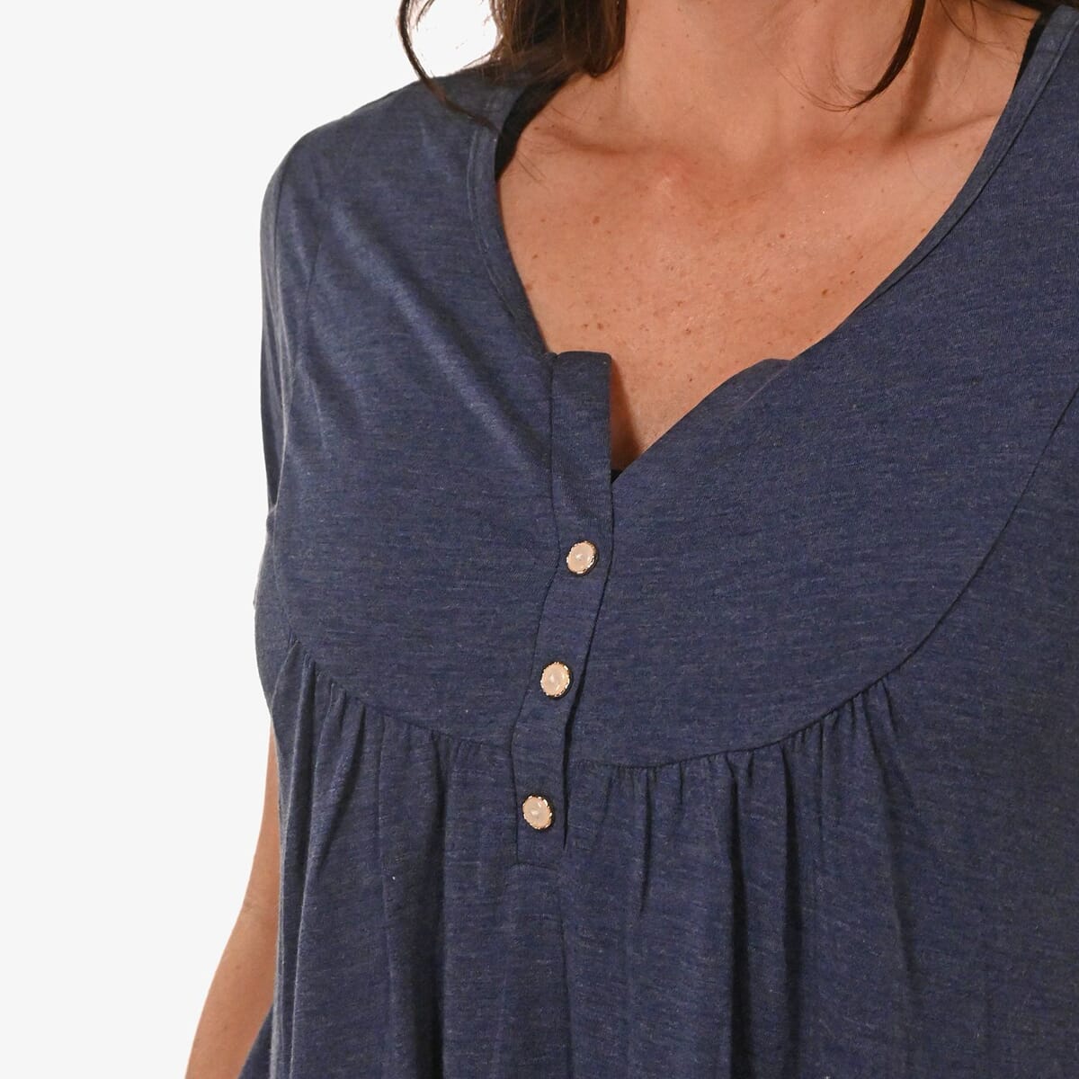 Mauve Short Sleeve Knit Rouched Front Top with Buttons - 3X image number 4