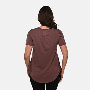 Mauve Short Sleeve Knit Rouched Front Top with Buttons - M