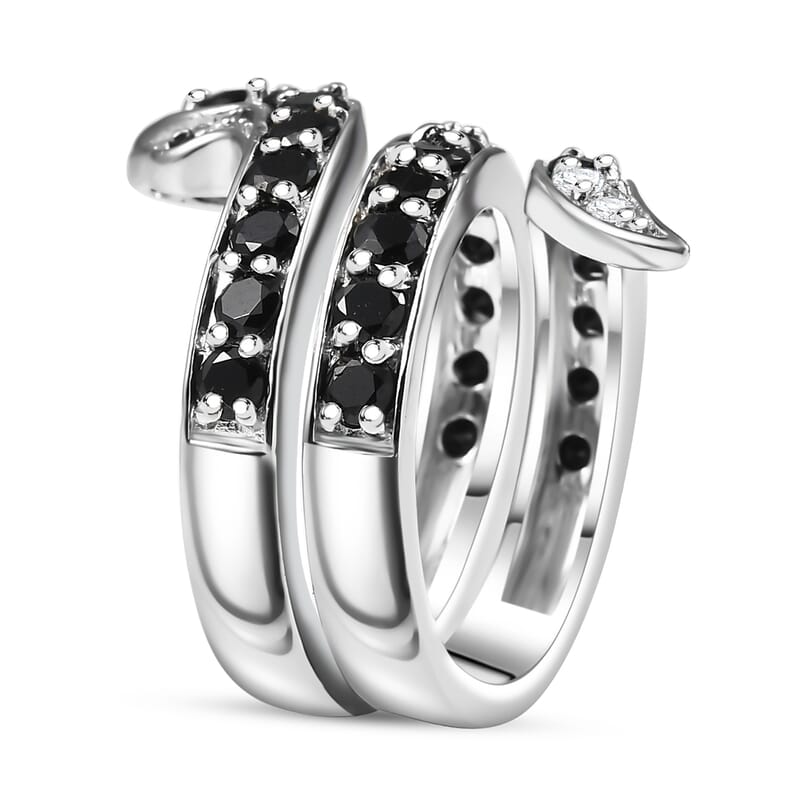 Karis Thai Black Spinel and White Zircon 2.90 ctw Snake Ring in Platinum Bond (Size 10.0) 