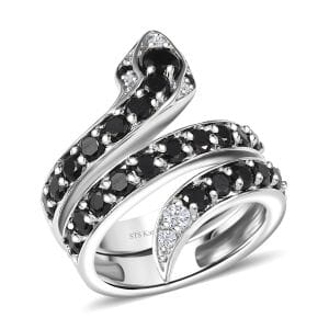 Karis Thai Black Spinel and White Zircon 2.90 ctw Snake Ring in Platinum Bond (Size 6.0) 