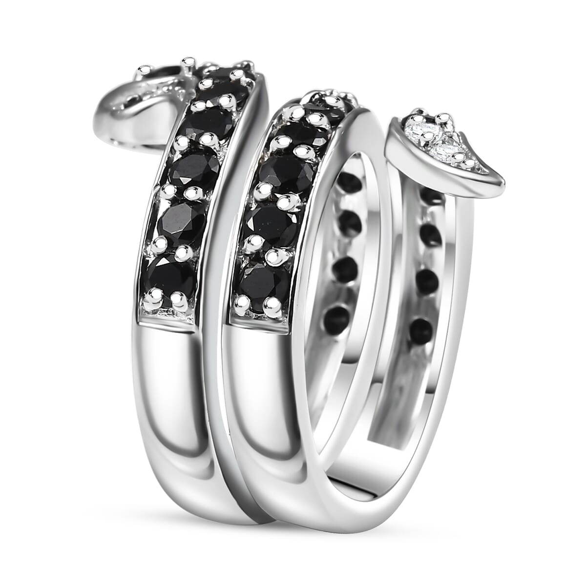 Karis Thai Black Spinel and White Zircon 2.90 ctw Snake Ring in Platinum Bond (Size 6.0)  image number 3