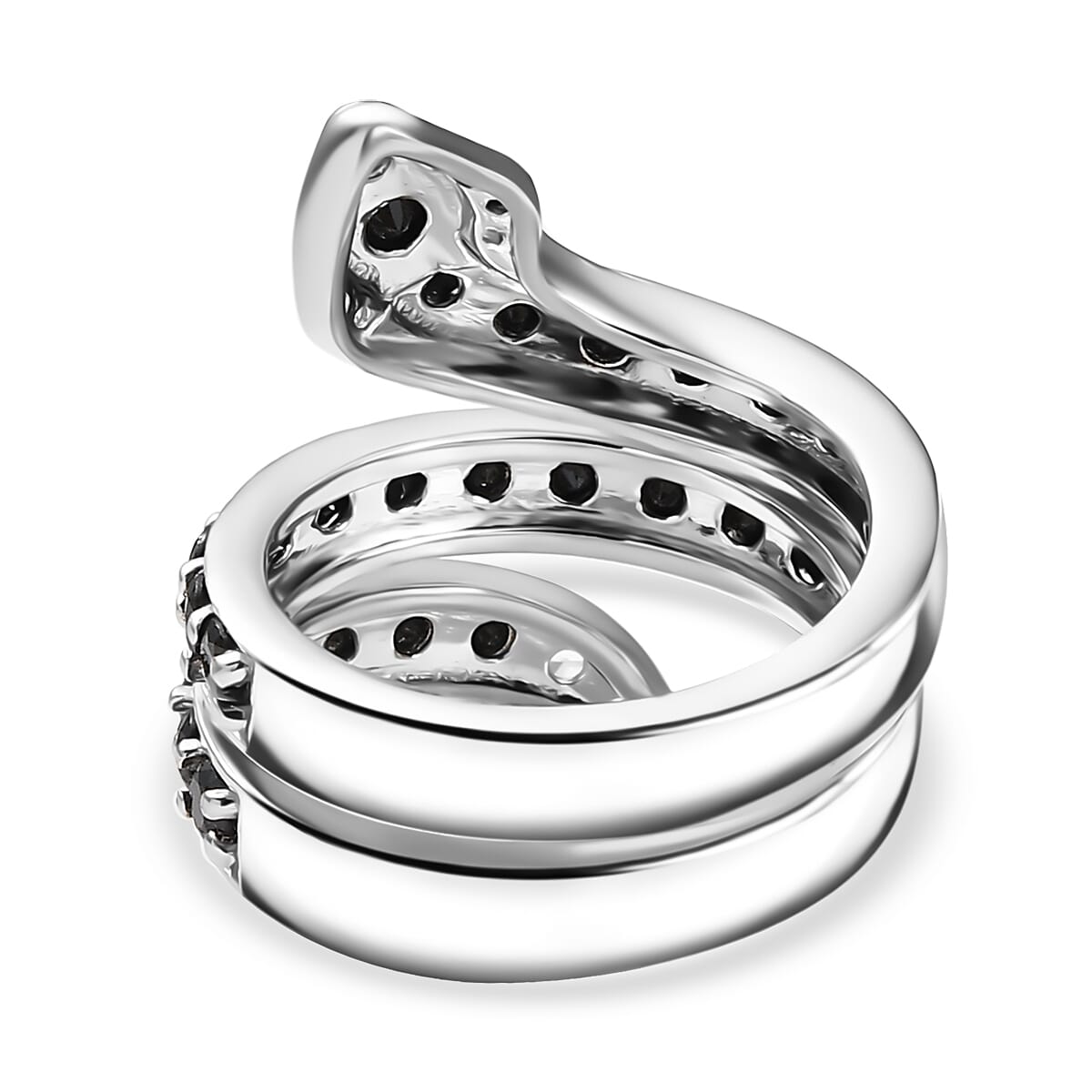 Karis Thai Black Spinel and White Zircon 2.90 ctw Snake Ring in Platinum Bond (Size 6.0)  image number 4
