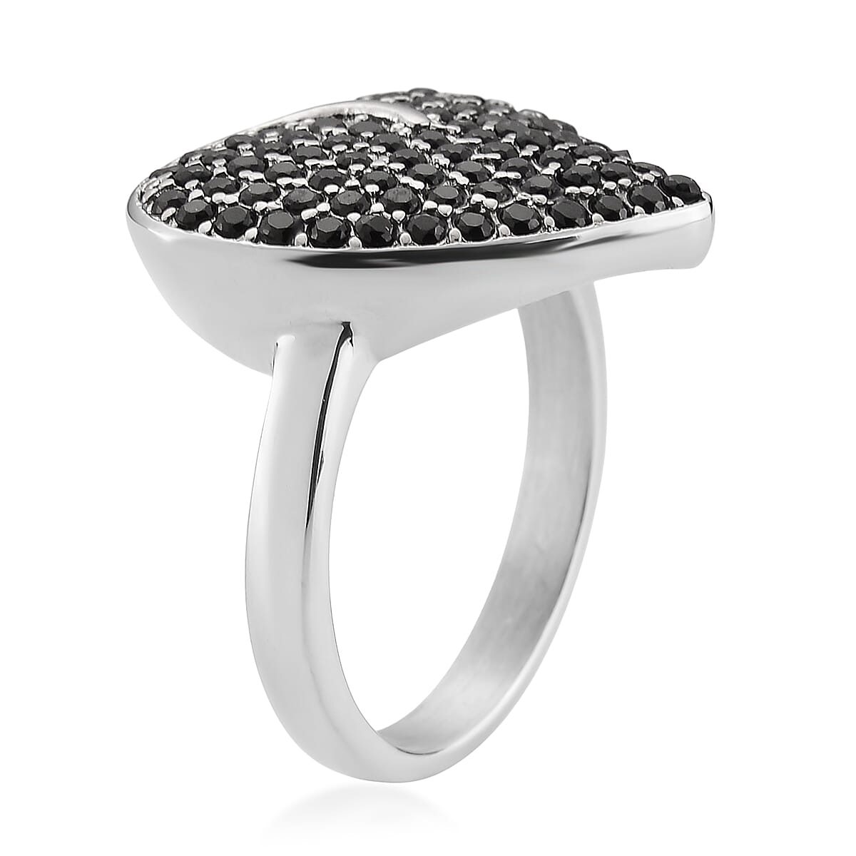 Thai Black Spinel 0.80 ctw Heart Ring in Stainless Steel (Size 10.0) image number 2