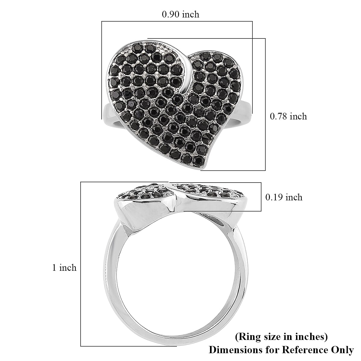 Thai Black Spinel 0.80 ctw Heart Ring in Stainless Steel (Size 10.0) image number 4