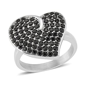 Thai Black Spinel 0.80 ctw Heart Ring in Stainless Steel (Size 6.0)
