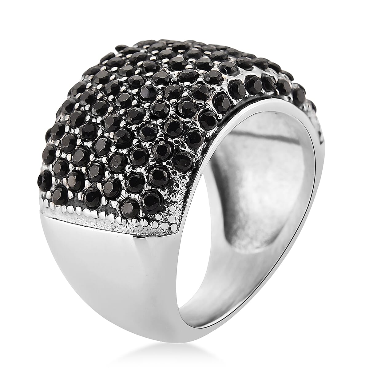 Thai Black Spinel 1.00 ctw Dome Ring in Stainless Steel (Size 9.0) image number 2