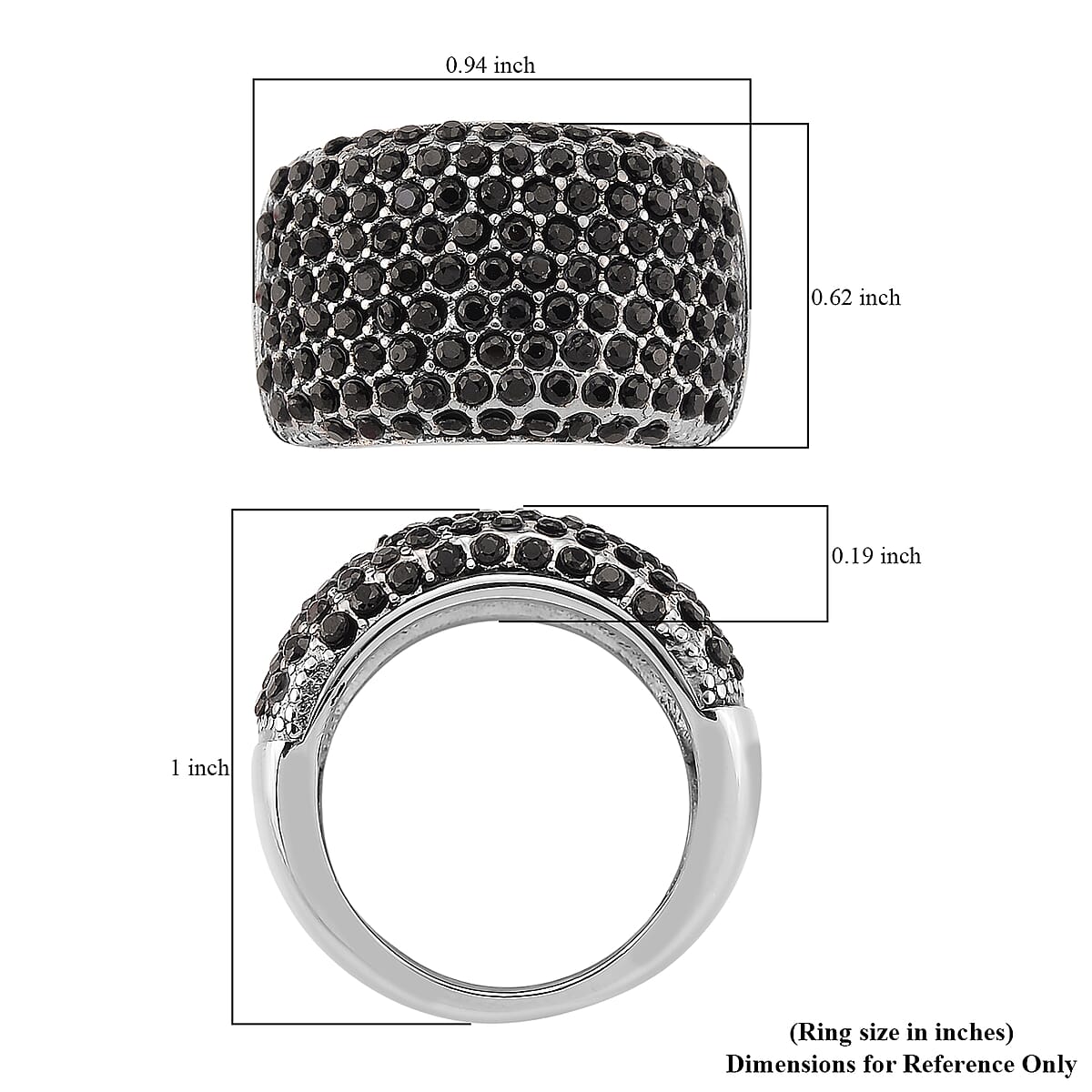 Thai Black Spinel 1.00 ctw Dome Ring in Stainless Steel (Size 9.0) image number 4