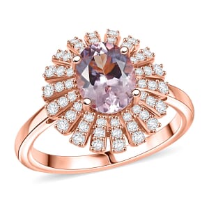 D'Joy Premium Pink Morganite and Moissanite 2.00 ctw Rosette Halo Ring in 18K Vermeil Rose Gold Over Sterling Silver (Size 10.0)