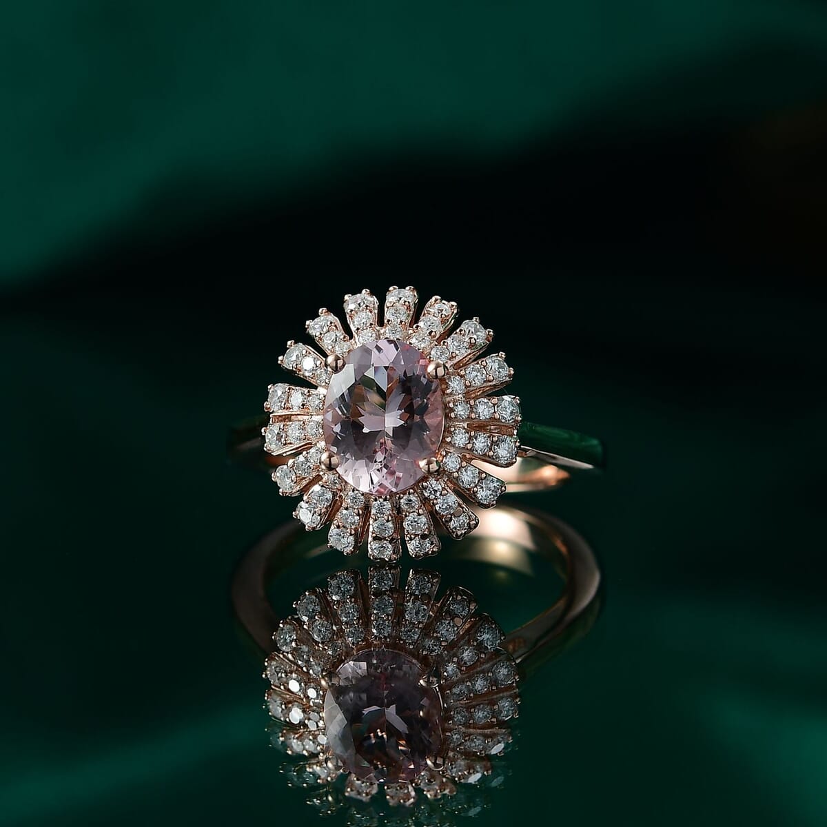 D'Joy Premium Pink Morganite and Moissanite 2.00 ctw Rosette Halo Ring in 18K Vermeil Rose Gold Over Sterling Silver (Size 10.0) image number 1