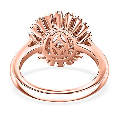 D'Joy Premium Pink Morganite and Moissanite 2.00 ctw Rosette Halo Ring in 18K Vermeil Rose Gold Over Sterling Silver (Size 10.0)
