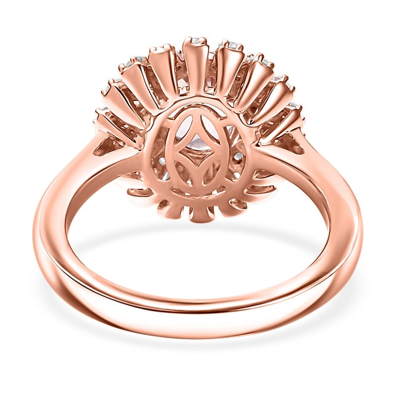 D'Joy Premium Pink Morganite and Moissanite 2.00 ctw Rosette Halo Ring in 18K Vermeil Rose Gold Over Sterling Silver (Size 10.0)