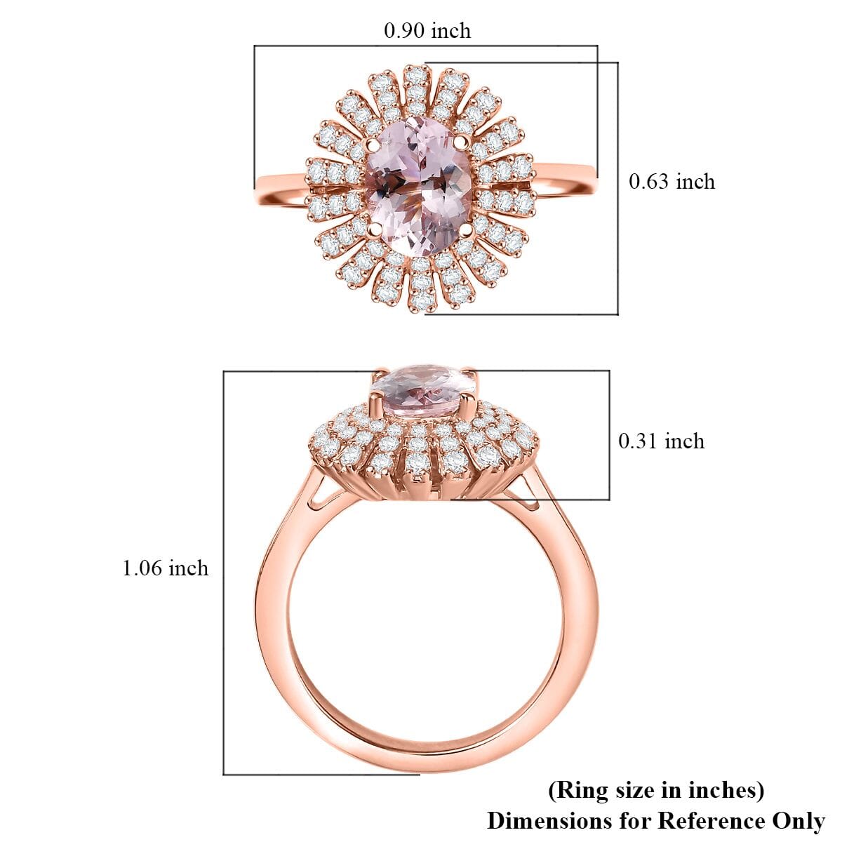 D'Joy Premium Pink Morganite and Moissanite 2.00 ctw Rosette Halo Ring in 18K Vermeil Rose Gold Over Sterling Silver (Size 10.0) image number 5
