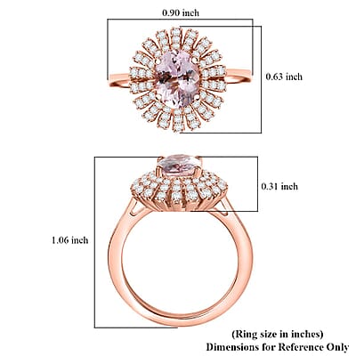 D'Joy Premium Pink Morganite and Moissanite 2.00 ctw Rosette Halo Ring in 18K Vermeil Rose Gold Over Sterling Silver (Size 10.0)