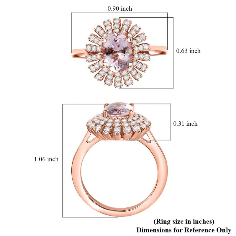 D'Joy Premium Pink Morganite and Moissanite 2.00 ctw Rosette Halo Ring in 18K Vermeil Rose Gold Over Sterling Silver (Size 10.0)