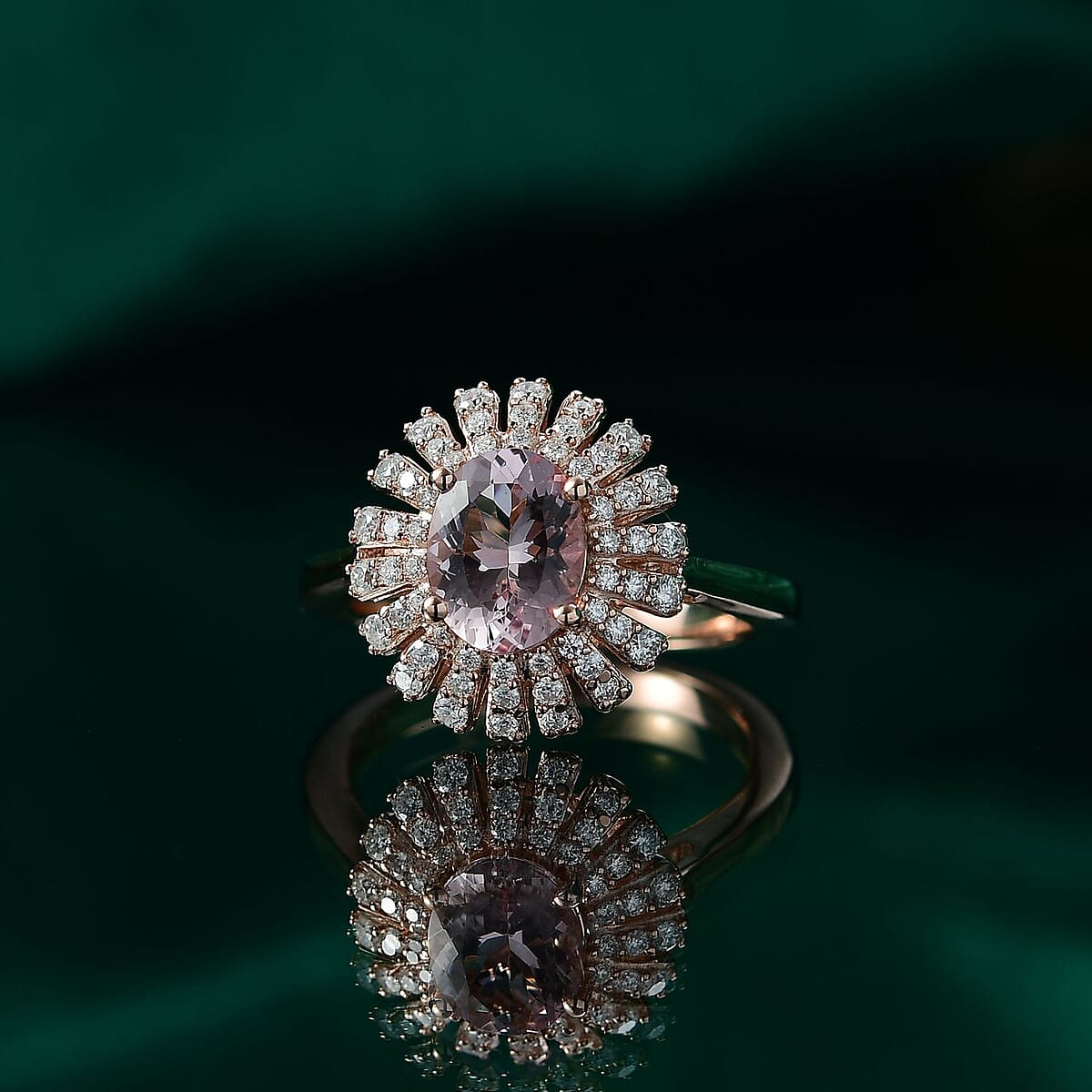 D'Joy Premium Pink Morganite and Moissanite 2.00 ctw Rosette Halo Ring in 18K Vermeil Rose Gold Over Sterling Silver (Size 7.0) image number 1